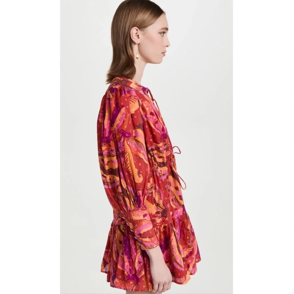 Farm Rio Red Banana Metallic Long Sleeve Mini Dress NWT M L - Picture 4 of 12